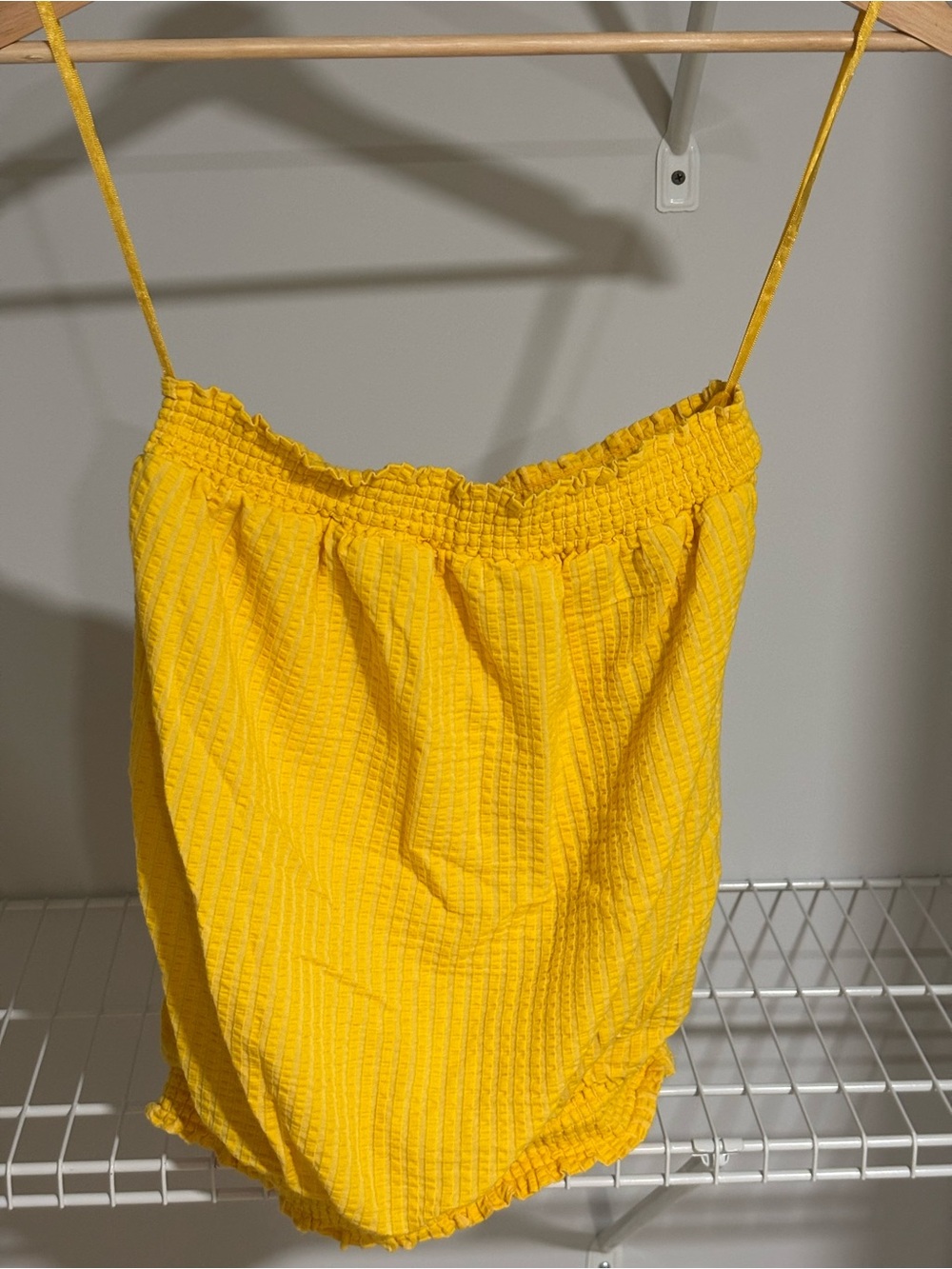 Anthropologie Bright Yellow Smocked Strapless Top